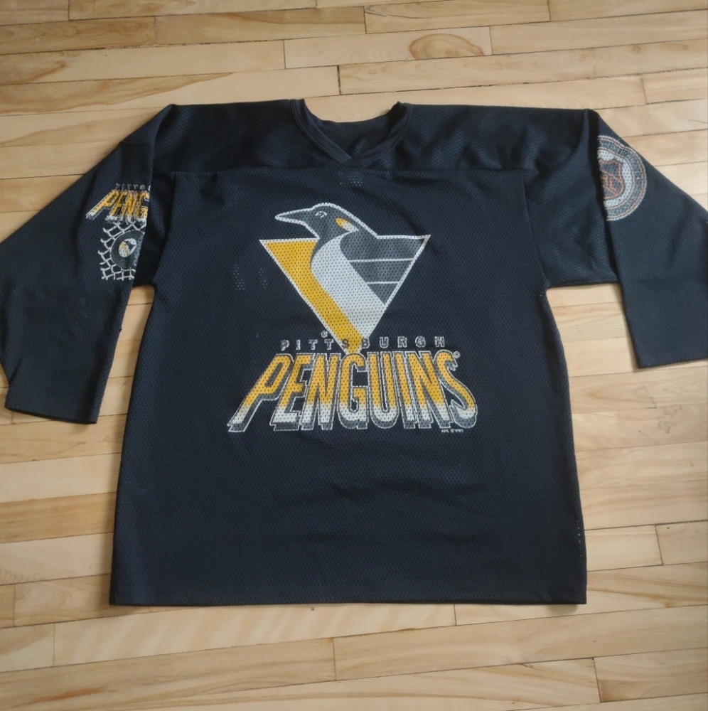VTG Pittsburgh PENGUINS Men's Black 90s NHL Hockey Jersey SIZE XL
